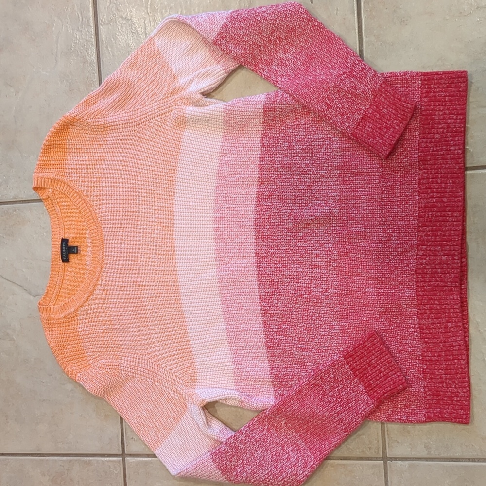 Talbots Pink Striped Knit Sweater Size Large
